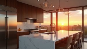 Shiny stainless steel appliances in a clean modern kitchen